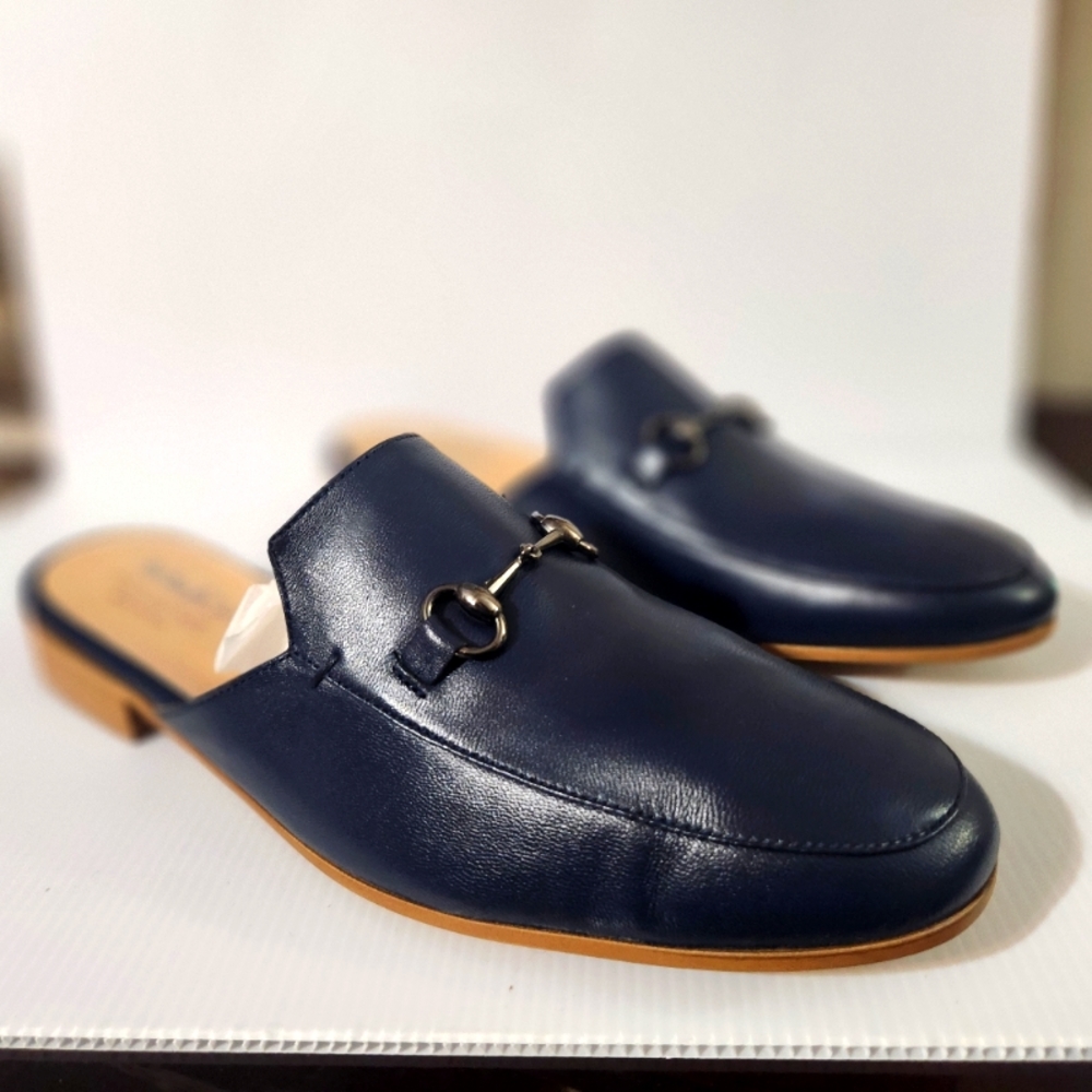 "Coach And Four" Brand Neline Leather Mule Dark/Navy Blue 11M